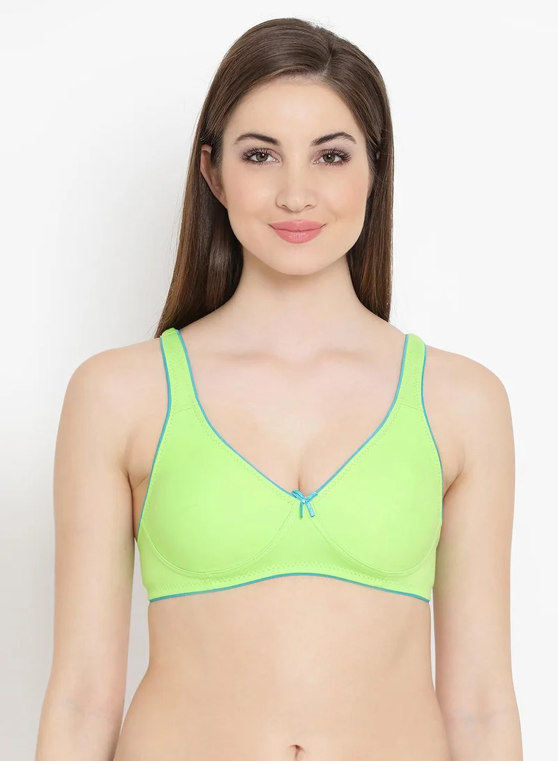 كلوفيا Non-Padded Wirefree Bra With Demi Cups in Green - Cotton